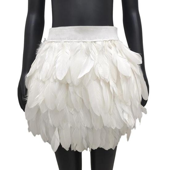 Festival-Rock mit Kunstfedern, Punk-Gothic-Stil, handgenähtes Design, Bühnenauftritt, Punk-Gothic-Mini-Kurzrock M weiß