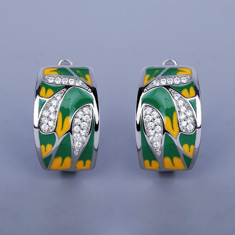Klassische Ohrringe für Damen, Blatt-Zirkon-Ohrringe, grün, handgefertigt, Emaille-Schmuck, Damen-Ohrring für Hochzeit, Schmuck, Party as shown grün