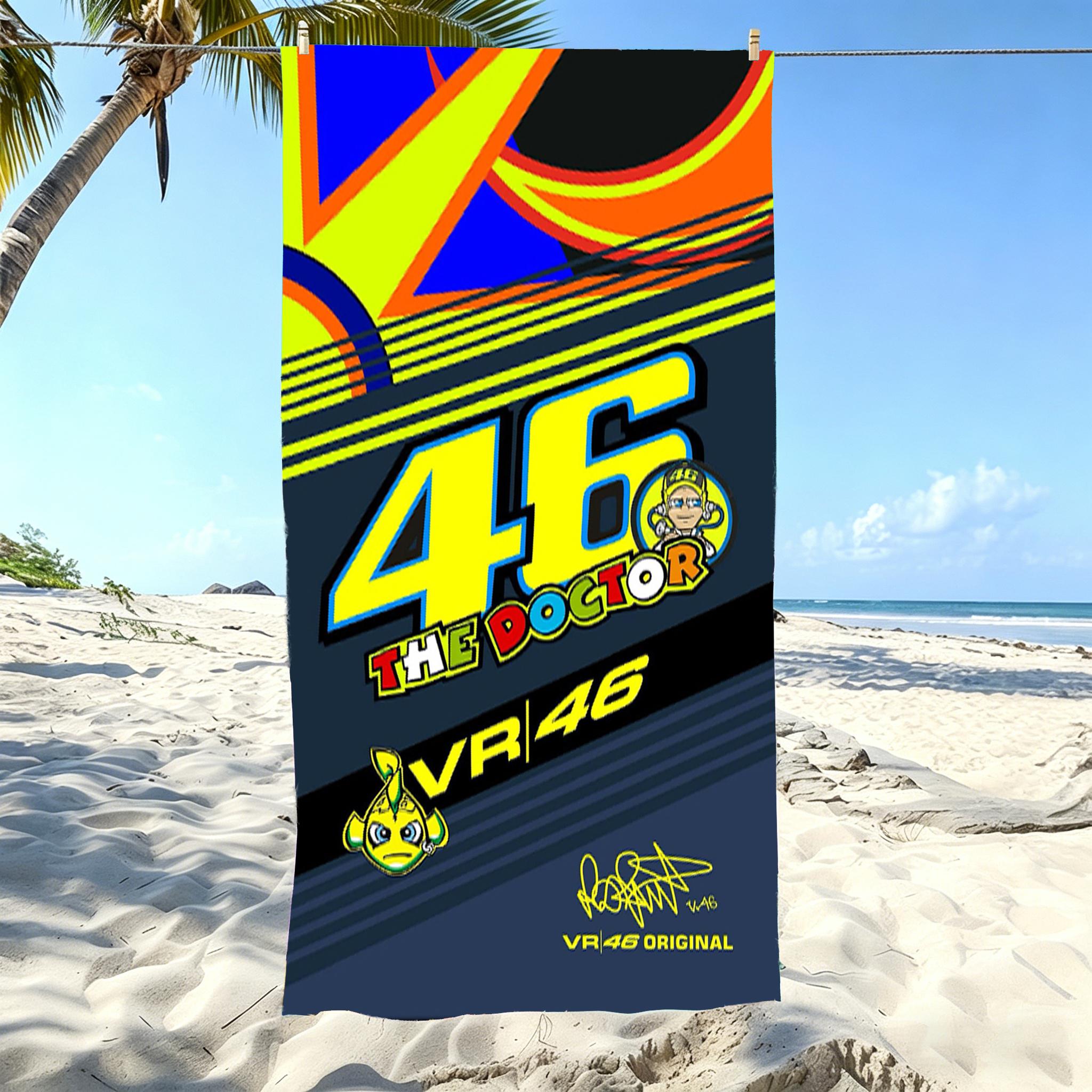 1 Stück MotoGP Logo Strandtuch Mikrofaser V-Valentino R-Rossi Vr46 #46 Weiches Schnelltrocknendes Badetuch Für Fans Schwimmen Outdoor 80X160CM