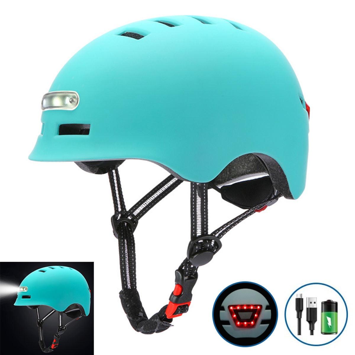 LED-Licht-Fahrradhelm, elektrischer Fahrradhelm, leichter Skateboard-Rad-Skateboard-Helm M blau