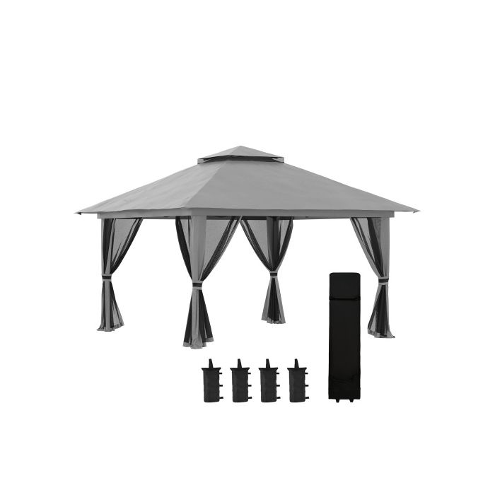 Outsunny Faltpavillon 4x4m Faltbarer Gartenpavillon, UV-geschützt, Dunkelgrau