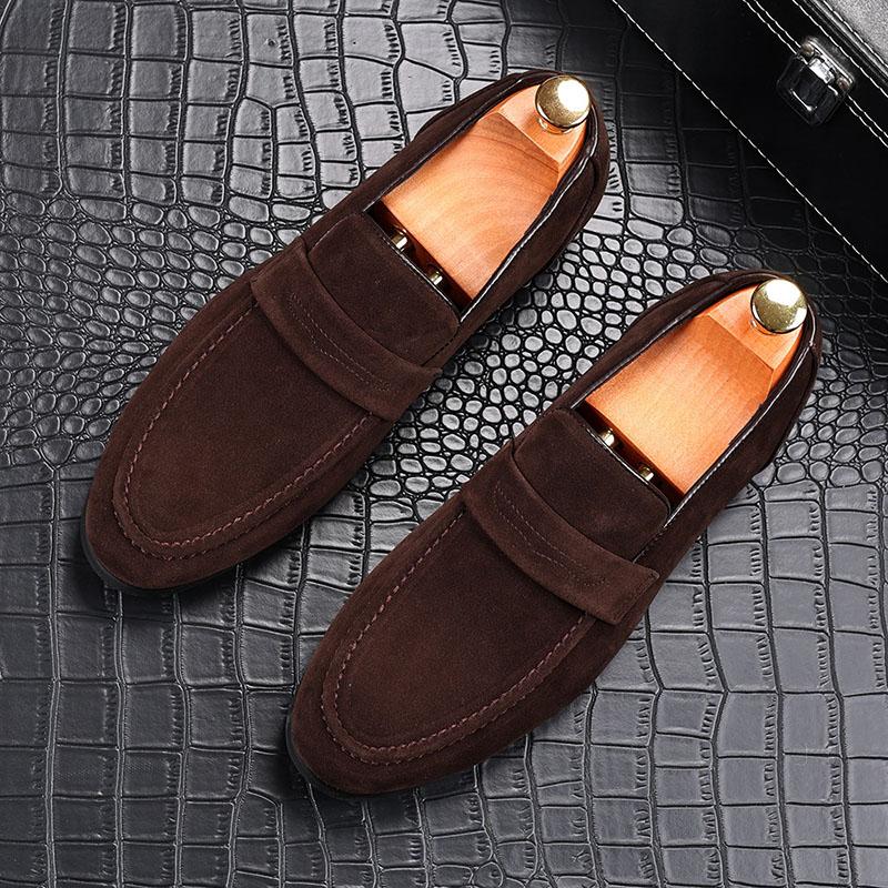 Neue Herren Charm Spitz Wildleder Slipper Penny Oxford Flats Freizeitschuhe Homecoming Hochzeitskleid Abschlussball Zapatillas Hombre 39 braun