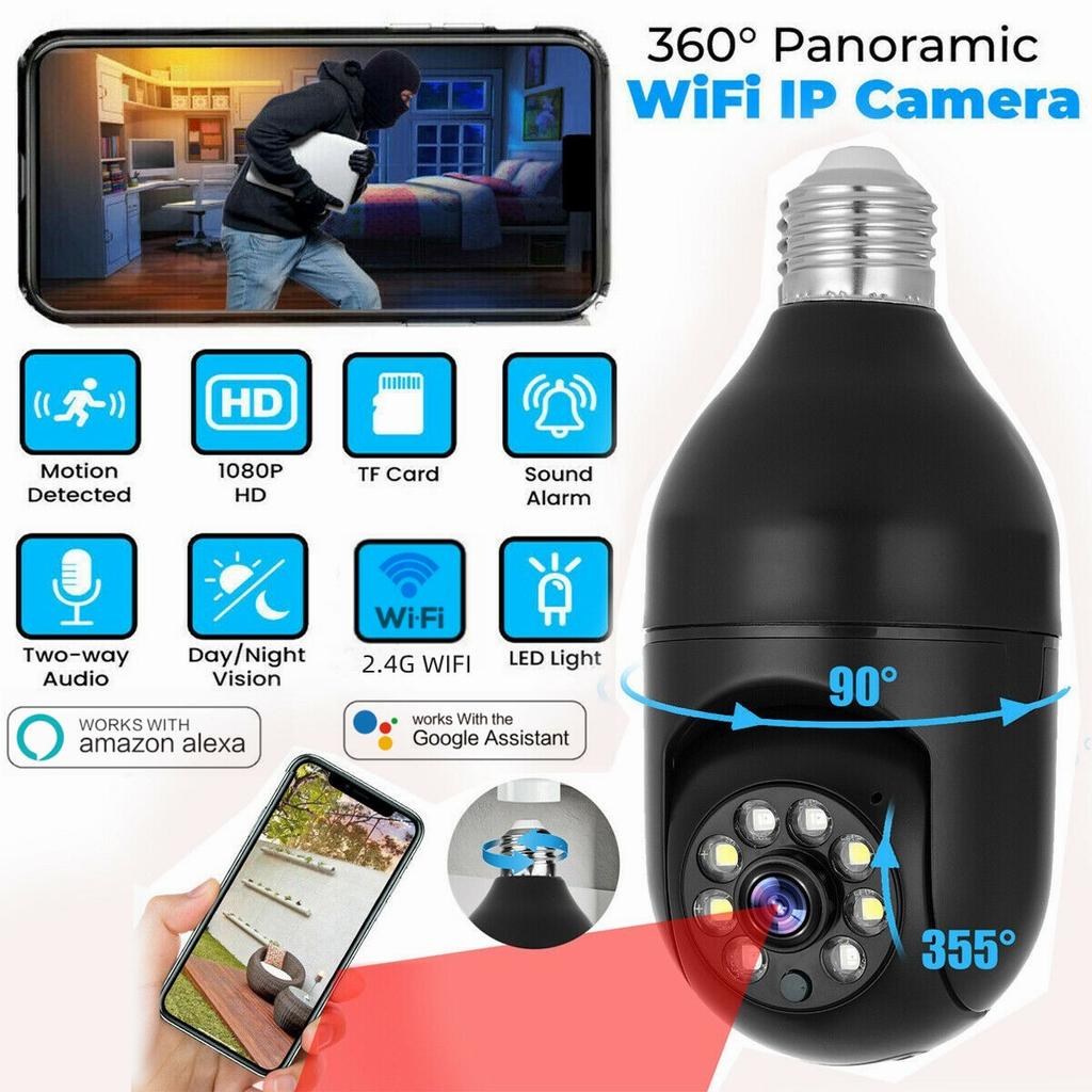 E27 200 W 2,4 G 1080 P Panoramakamera Home Security CCTV Kamera WiFi Nachtsicht Webcam Unterstützung Zwei-Wege-Audio Sprechen Fernansicht über Smartphone schwarz