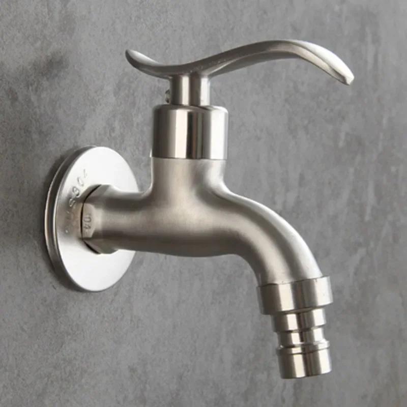 Wandmontierter Wasserhahn 304 Edelstahl Haushaltswaschmaschinenhahn Außen Gartenhahn WC Becken Poolhahn Wasserhahn gray