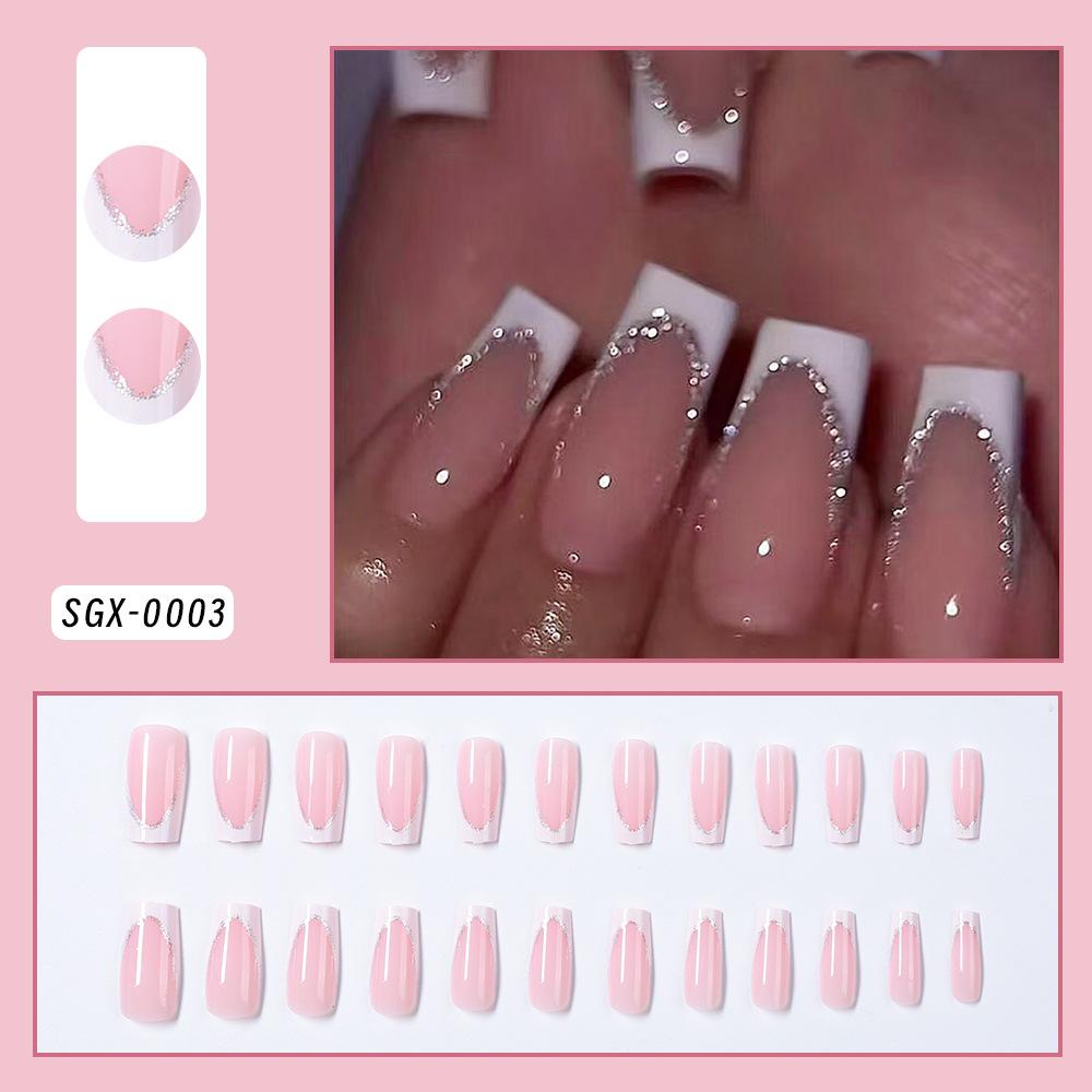 24 Stück lange, sargförmige, weiße künstliche Fingernägel im French-Maniküre-Stil zum Aufkleben – eleganter Look für Frauen und Mädchen, geeignet für den Alltag oder Partys. Nagelzubehör weiß