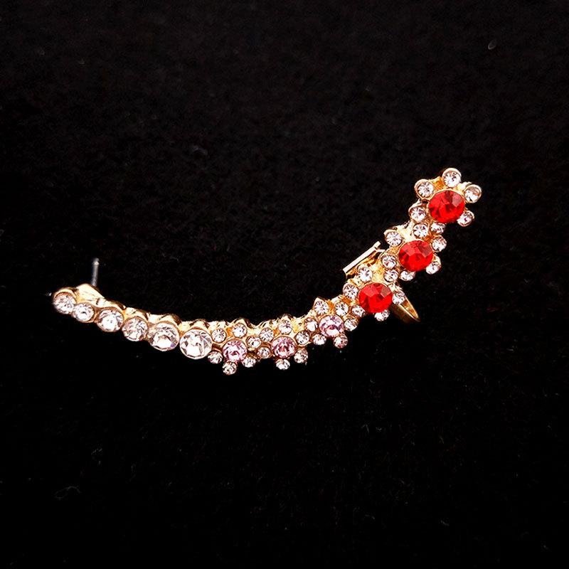 Punk Rock Strass Kristall Ohr Manschette Wrap Stud Ohrringe Piercing Knorpel Aussage Ohr Clips Mode Schmuck rot