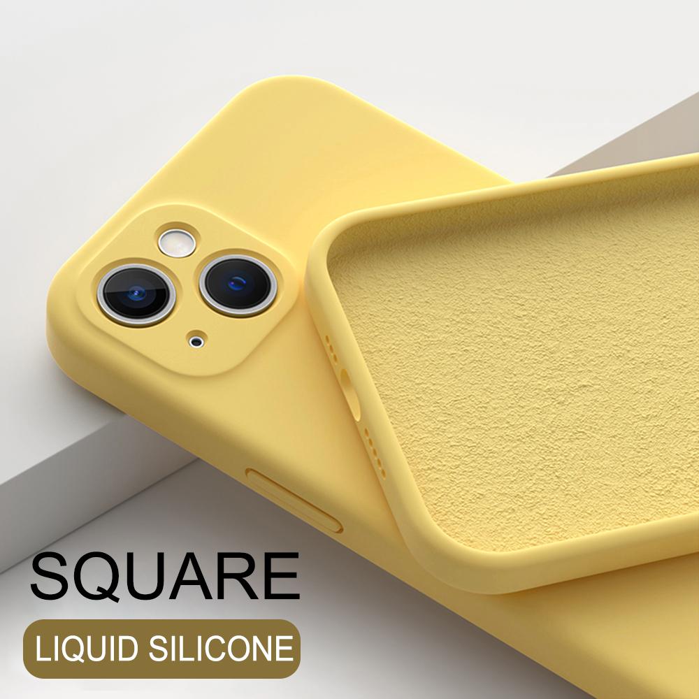 Fashion Square Flüssigsilikonhüllen mit eingelegtem Stoff für iPhone 11 12 13 14 15 Pro Max Plus Mini Hüllen iPhone X XR XS MAX 7 8 6 6s 14Pro iPhone15 iPhone 11 gelb