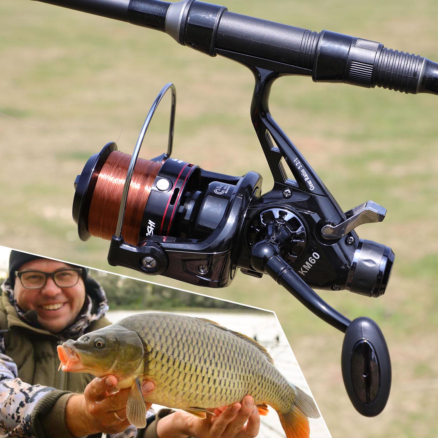 Karpfen-Angelrolle 10+1 BB Spinn-Angelrollen Links/rechts austauschbar Hochgeschwindigkeits-Karpfenangeln km50 schwarz