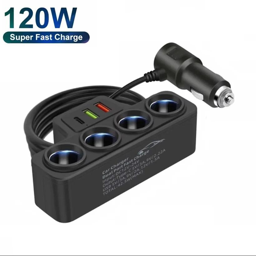 120W Autoladegerät Adapter 12V 24V Steckdose Dual USB LED Handy Schnelllader Für iPhone iPad GPS Dashcam Autoladegerät Verteiler 7 IN 1