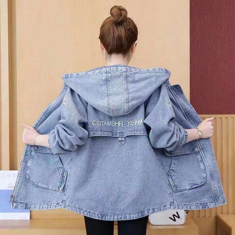 Herbst Denim Jacke Mantel Frauen Lange Ärmel Vintage Windjacke Weibliche Lange Jean Jacke Lose Oberbekleidung Tops 4XL M blau