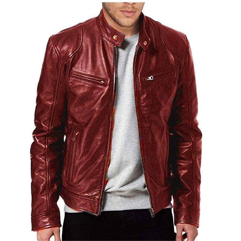 Herren Lederjacke Jugend Stehkragen Punk Motorrad Lederjacke Stilvoll Langlebig Bequem Modische Oberbekleidung M wein rot