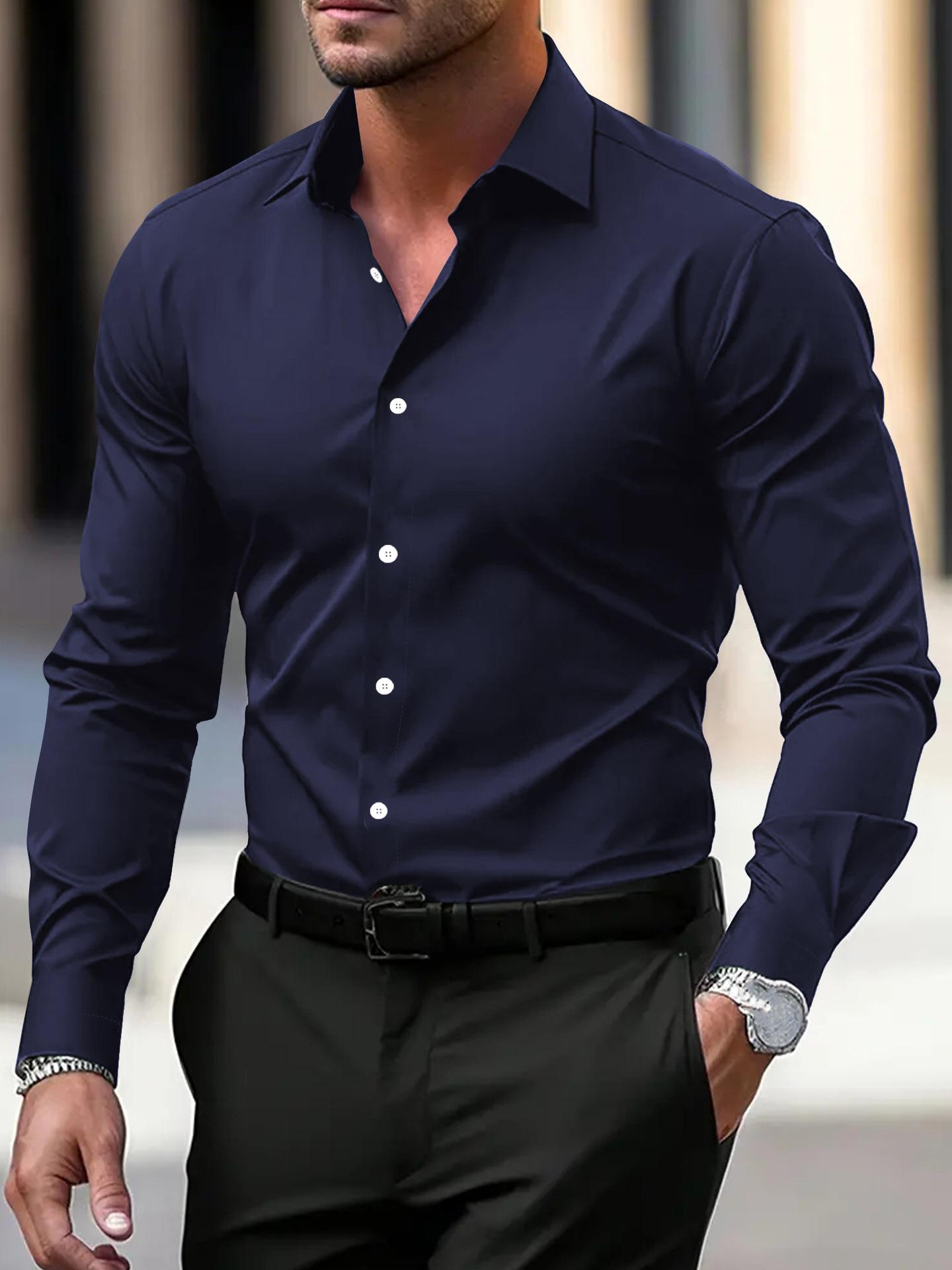 Herren Langarm Weißes Formelles Hemd - Slim Fit, Große Größen, Business- & Arbeitskleidung-Optionen Verfügbar L navy blau