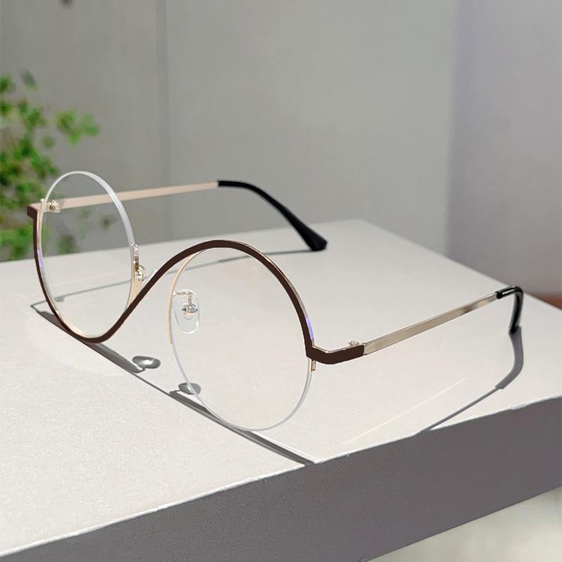 Modische Halbrahmen Runde Fassung Damen Ins Design Rosa Brille Blaulichtfilternde Klassische Metall-Dekor Brille gray