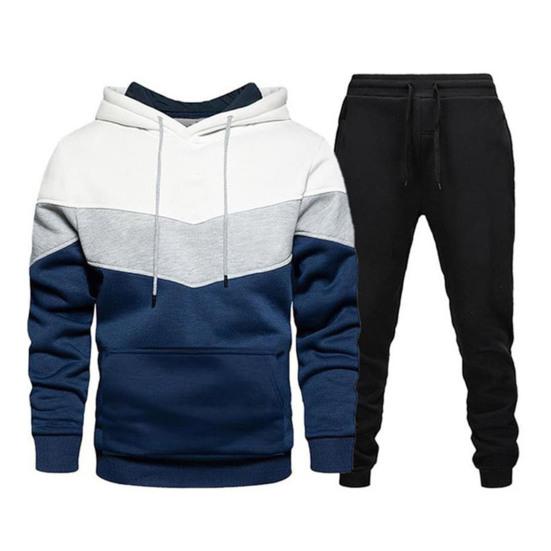 2 Teile/satz Männer Sport Outfit Mit Kapuze Lange Ärmel Front Taschen Sweatshirt Elastische M blau