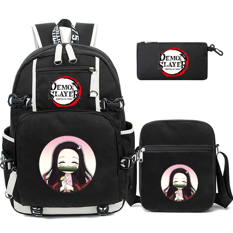 3 Teile/satz Anime Demon Slayer Rucksack Rucksack mit Schulter Tasche Pencli Fall für Mädchen Jungen Zurück Zu Schule Tasche Reisetasche mochila
