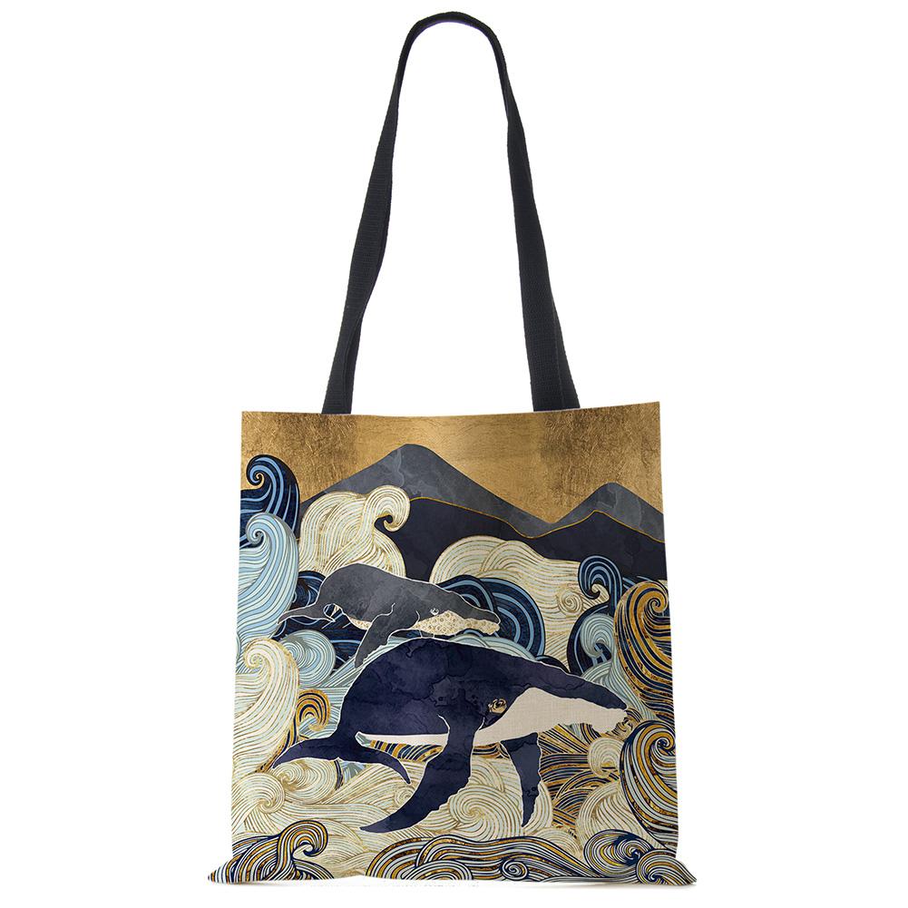 Japanische Ukiyoe Design Kausale Frauen Handtasche Kran Designer Einkaufstasche Eco Wiederverwendbare Schulter Einkaufstaschen Für Lebensmittel B13039