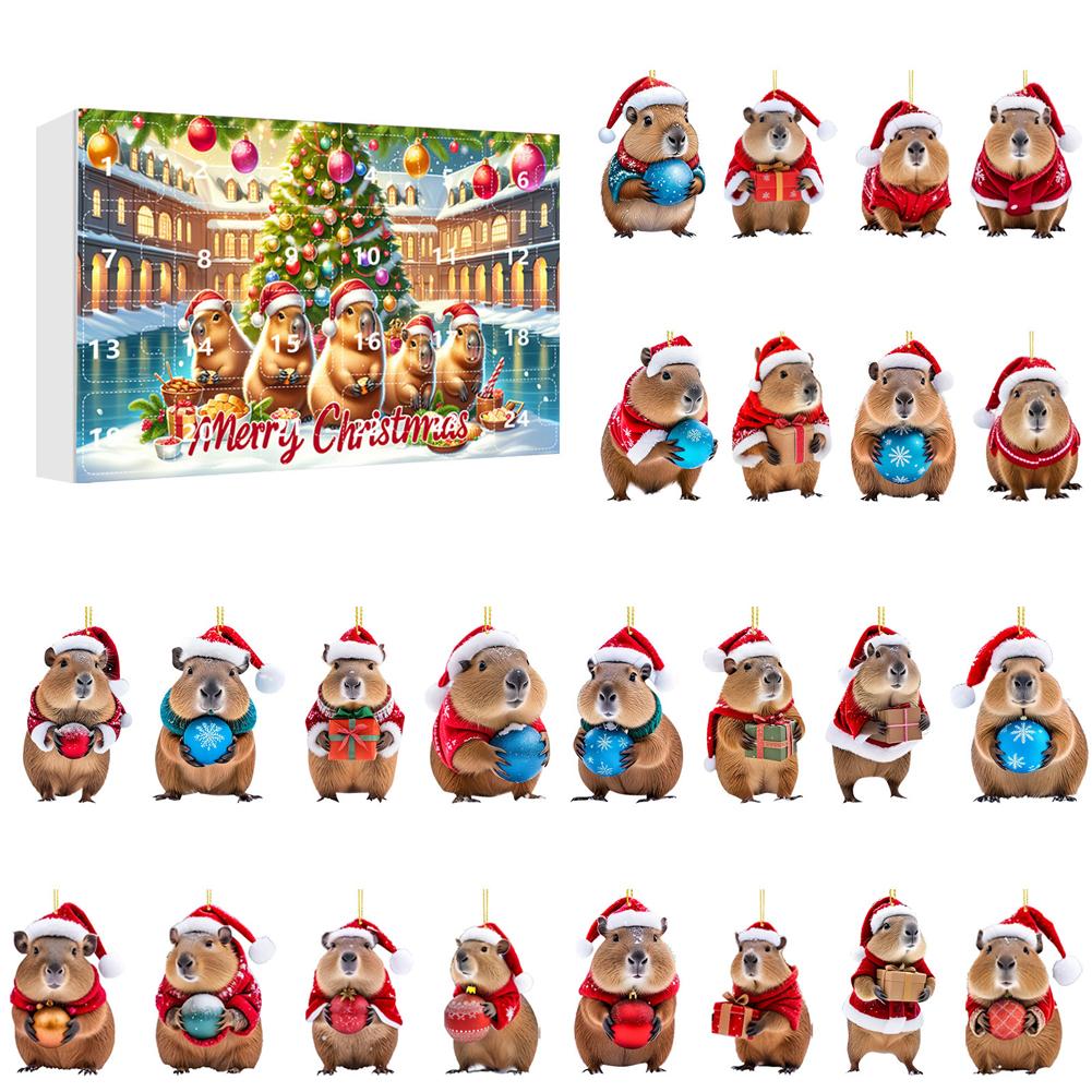 Capybara Adventskalender 2024 24 Tage Weihnachts-Countdown-Kalender Christbaumschmuck Weihnachts-Adventskalender Weihnachtsgeschenke 260x180x30mm