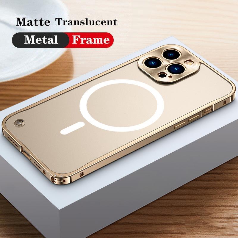 Luxuriöse Schutzhülle aus Aluminiumlegierung mit Metallrahmen für iPhone 16 15 14 13 12 11 Pro Max, All-Inclusive-Abdeckung für Magsafe iPhone 14 Pro For iPhone 14 Pro Max gold