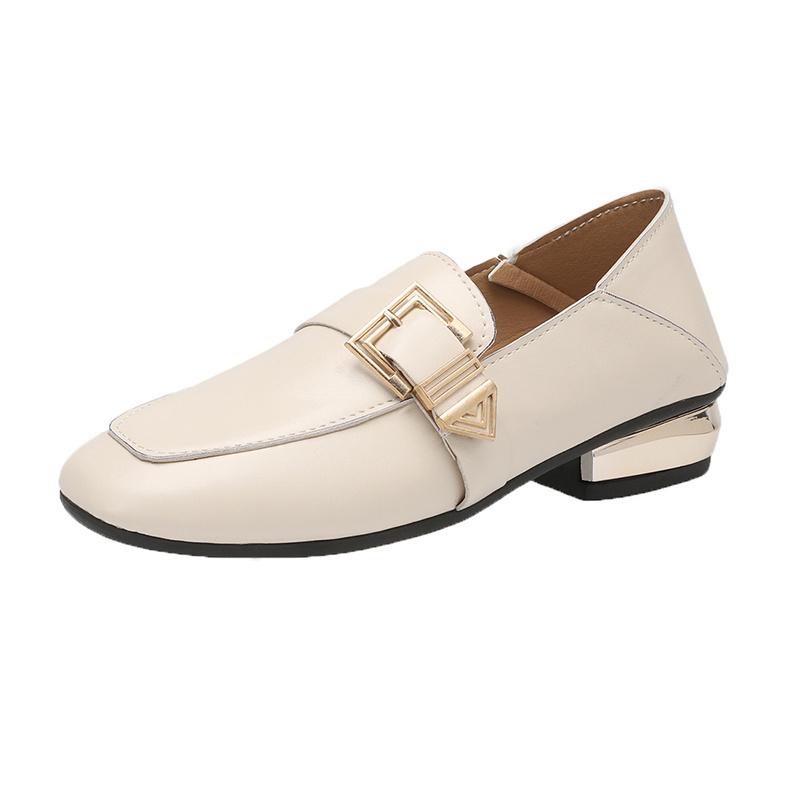 Weiche Leder Starke Ferse Schuhe Weiblichen Frühling Sommer Kleine Leder Schuhe Britischen Stil Wilden Retro Quadratischen Kopf Einzelnen Schuhe 39 beige