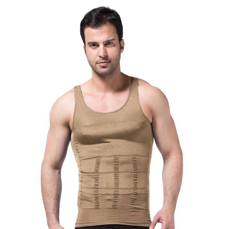 Männer Korsett Körper Abnehmen Bauch Shaper Lauf Weste Bauch Taille Gürtel Hemd Schwarz Shapewear Unterwäsche Taille Shirts Lauf Weste L beige