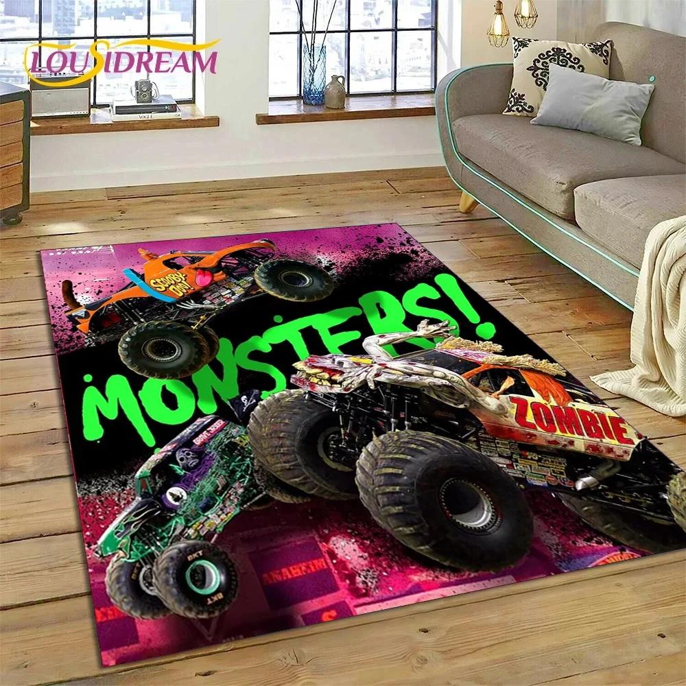 Monster Truck Monster Jam Cartoon Teppich für Schlafzimmer Wohnzimmer Zuhause Sofa Dekoration, Kinder Spiel Große Deko Bodenmatte 70x100cm( 27x39in )