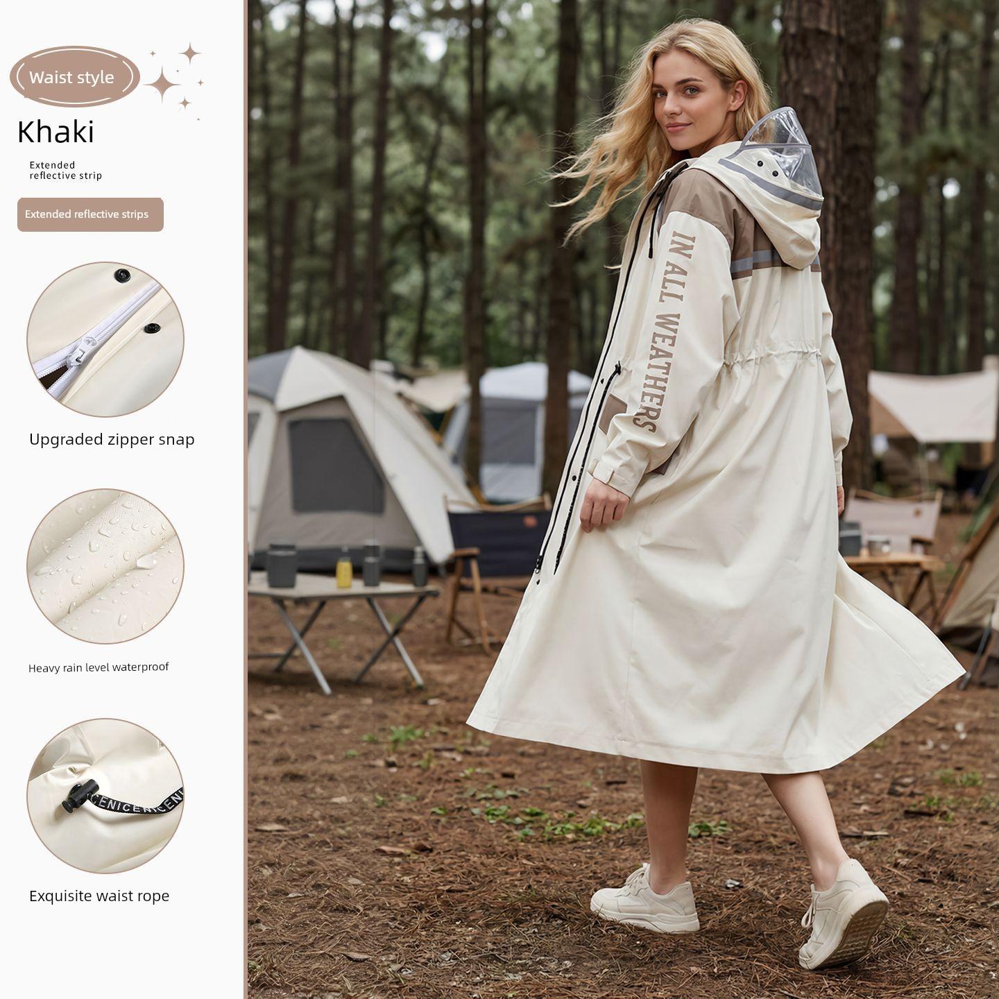 Regenmantel für Erwachsene, Damen-Neumodell 2026, Einpersonen-Langform-Ganzkörper-Regenmantel, Starkregen-Schutz, Outdoor-Reise, Wandern, Verdickter Regen XXXL khaki