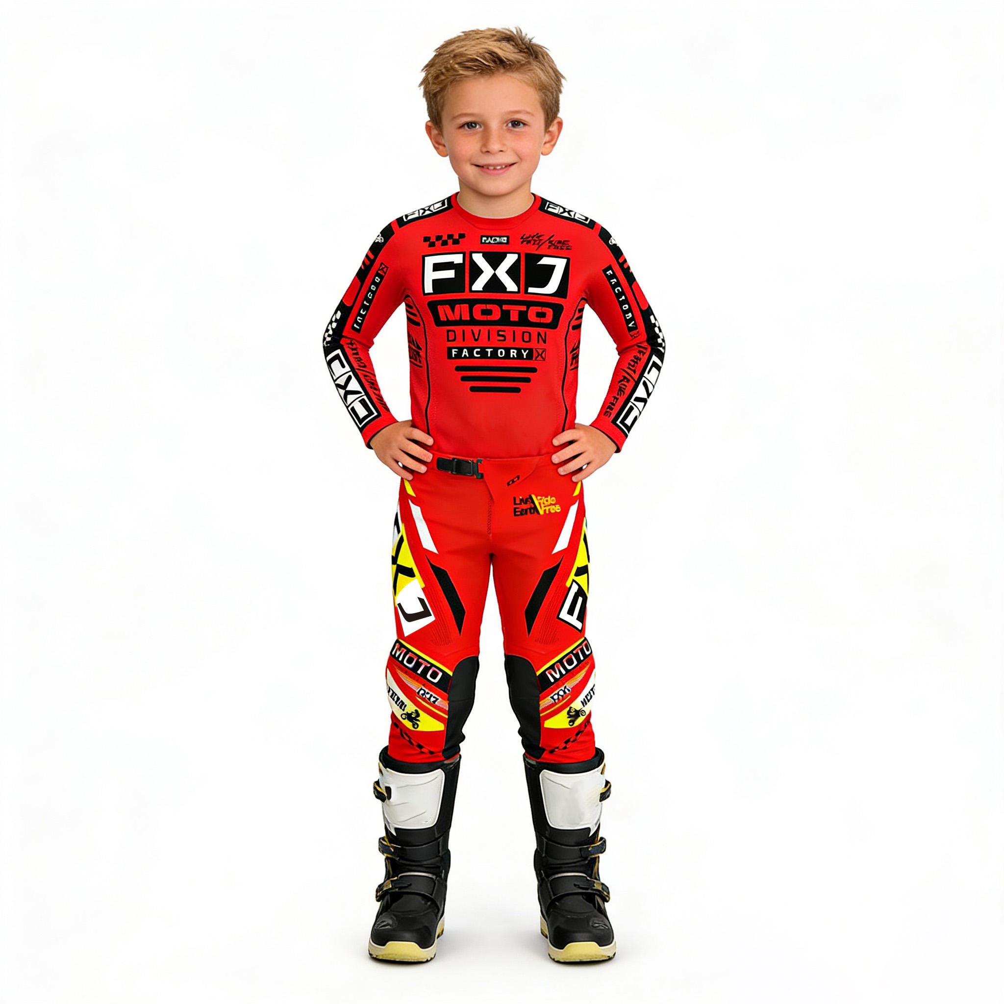 Motocross Kinder Set MX Trikot und Hose Kinder Set rot Dirt Bike MTB DH UTV Enduro Ausrüstung Kombi Off Road Jugend Rennanzug YXXL-28 (37-47KG) rot