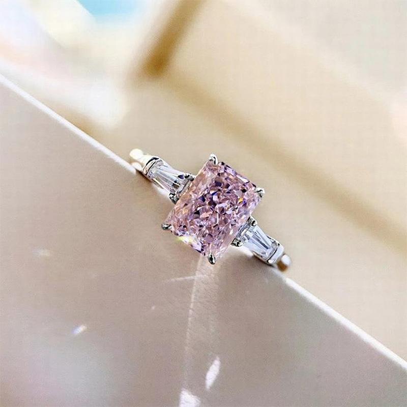 Huitan Wunderschöner quadratischer rosa Zirkonia-Ring für Frauen, Temperament, süße Mädchen, Verlobungsringe, exquisites Geschenk, trendiger Schmuck 10 beige