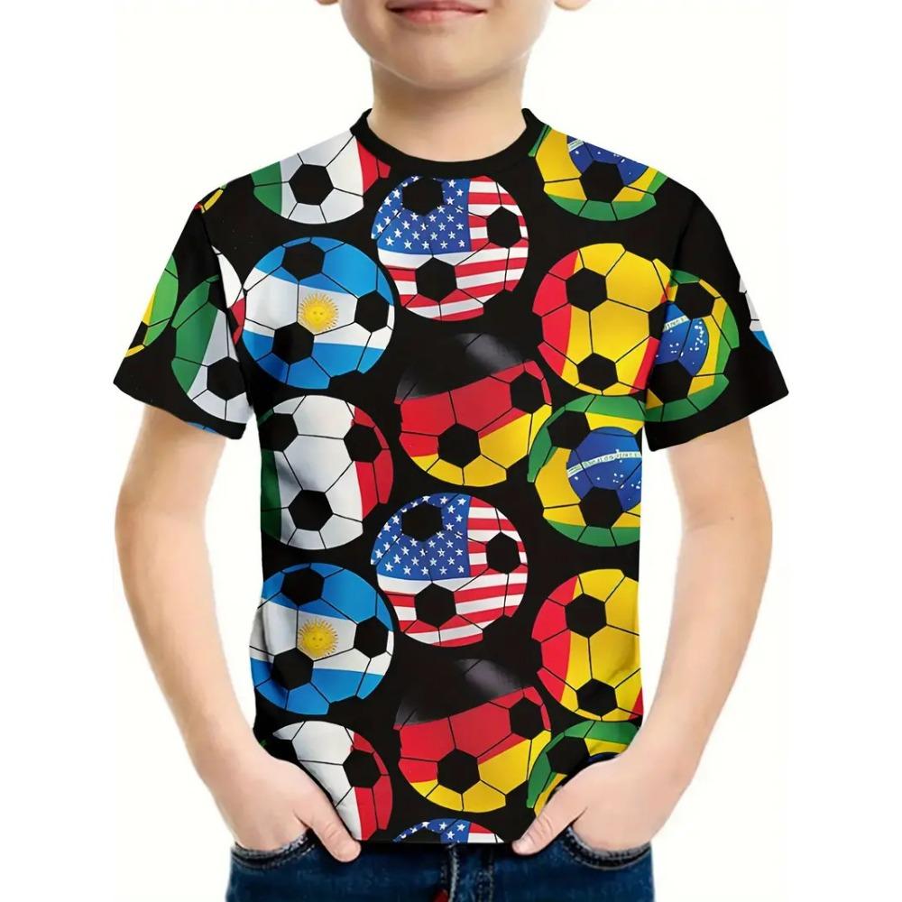 Sport Fußball 3D-Druck T-Shirt Kinder Jungen Kleidung Kurzarm Casual Kinderbekleidung Mode T-Shirt für Jungen 110 black