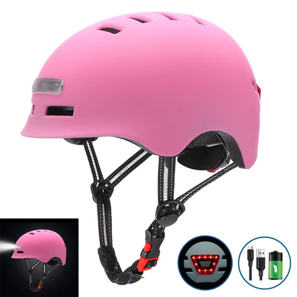 LED-Licht-Fahrradhelm, elektrischer Fahrradhelm, leichter Skateboard-Rad-Skateboard-Helm L rosa