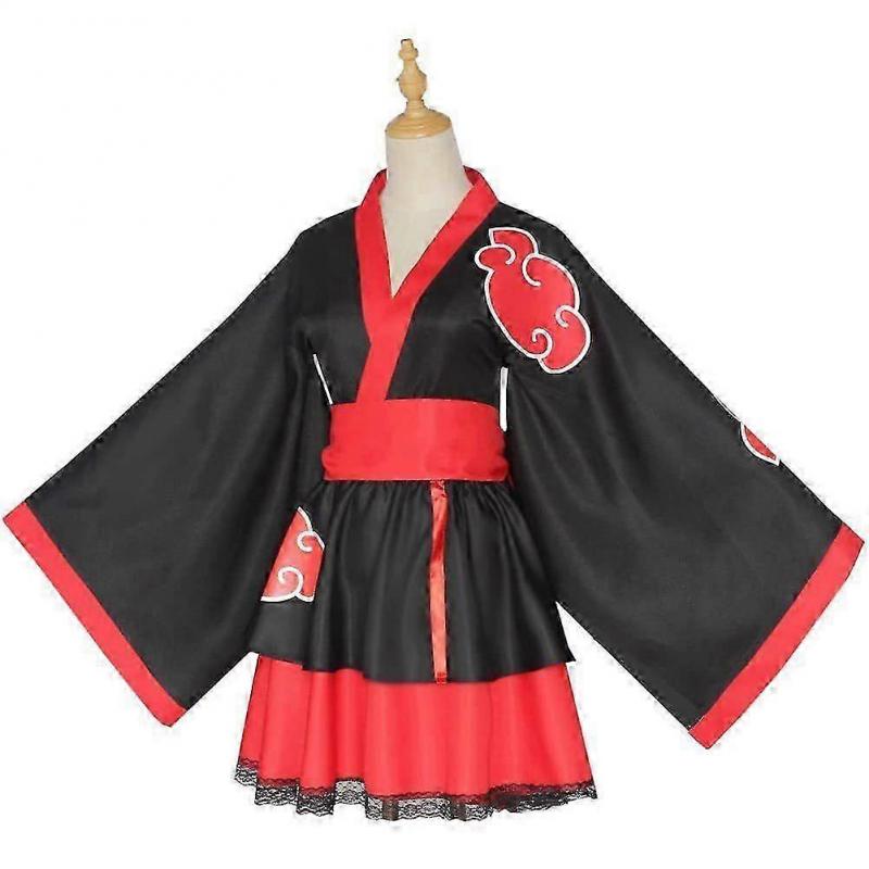 Damen Naruto Akatsuki Kimono Kleid Anime Cosplay Kostüm Halloween Karnevalskostüm S