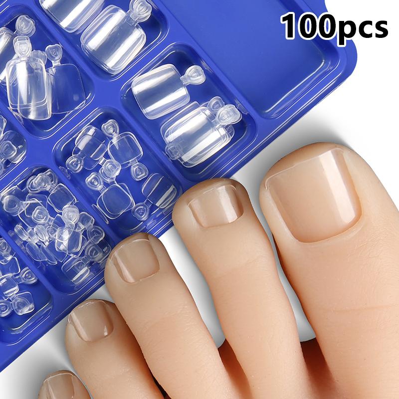 100 Stück Falscher Zehennagel Naturfarben Volltonfarbe Aufdrücken Zehe Fuß Vollabdeckung Quadratische Nägel Nagelkunstspitzen Schnell Tragbares Nagel Maniküre Werkzeug reinfarbig