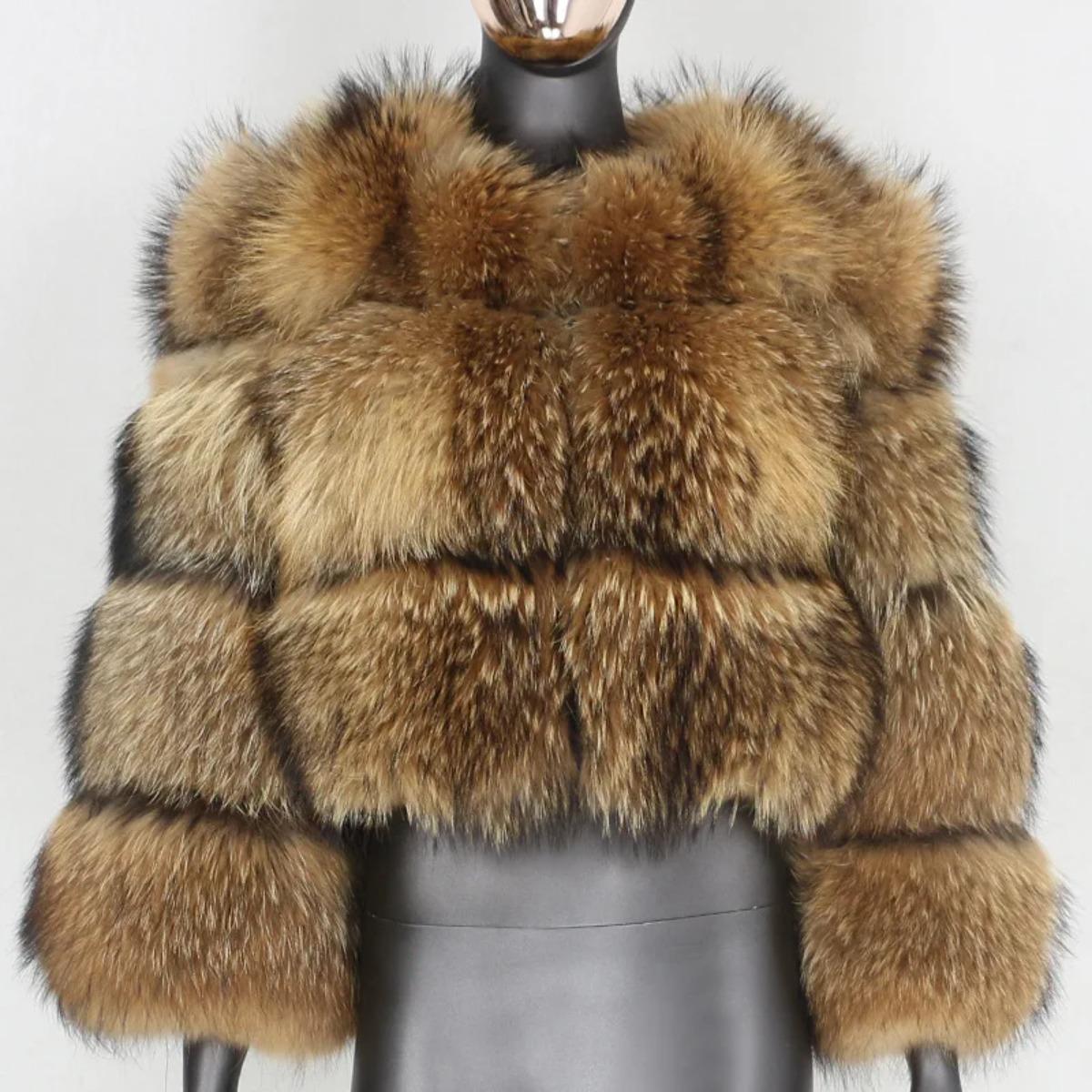 VAYLA Damen Jacke aus Kunstwaschbärfell Herbst Winter Kunstfell Fuchs Mäntel Kurzer Mantel Jacken Pelzige Oberbekleidung Elegante Dicke Warme Mäntel M brown
