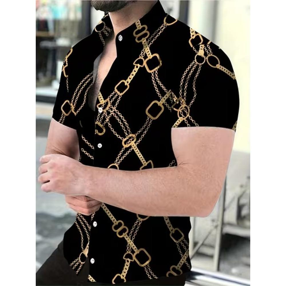 Herren Hemd Geometrisches Muster 3D Druck Hemd Mit Knöpfen Freizeithemd Sommerhemd Kurzarm Tägliche Urlaubsbekleidung 5XL schwarz