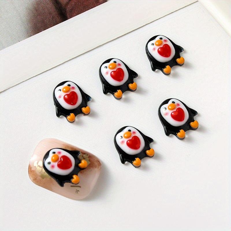 40PC 10mm Kleine Pinguin Cartoon Nagel Dekoration Niedlichen Tier Dropping Öl Pinguin DIY Telefon Fall Nagel Dekoration schwarz