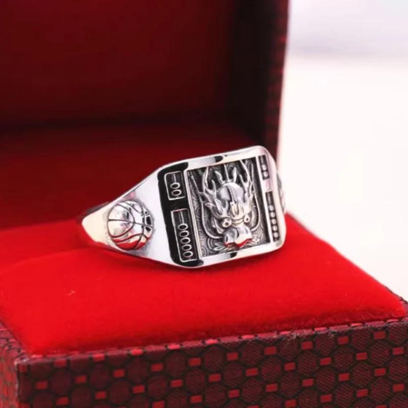 Originaldesign Fuzi Chinesische Schriftzeichen Styling Breite Ausführung Aggressiv und Großzügig Quadratische Herrenringe Bankettschmuck resizable black
