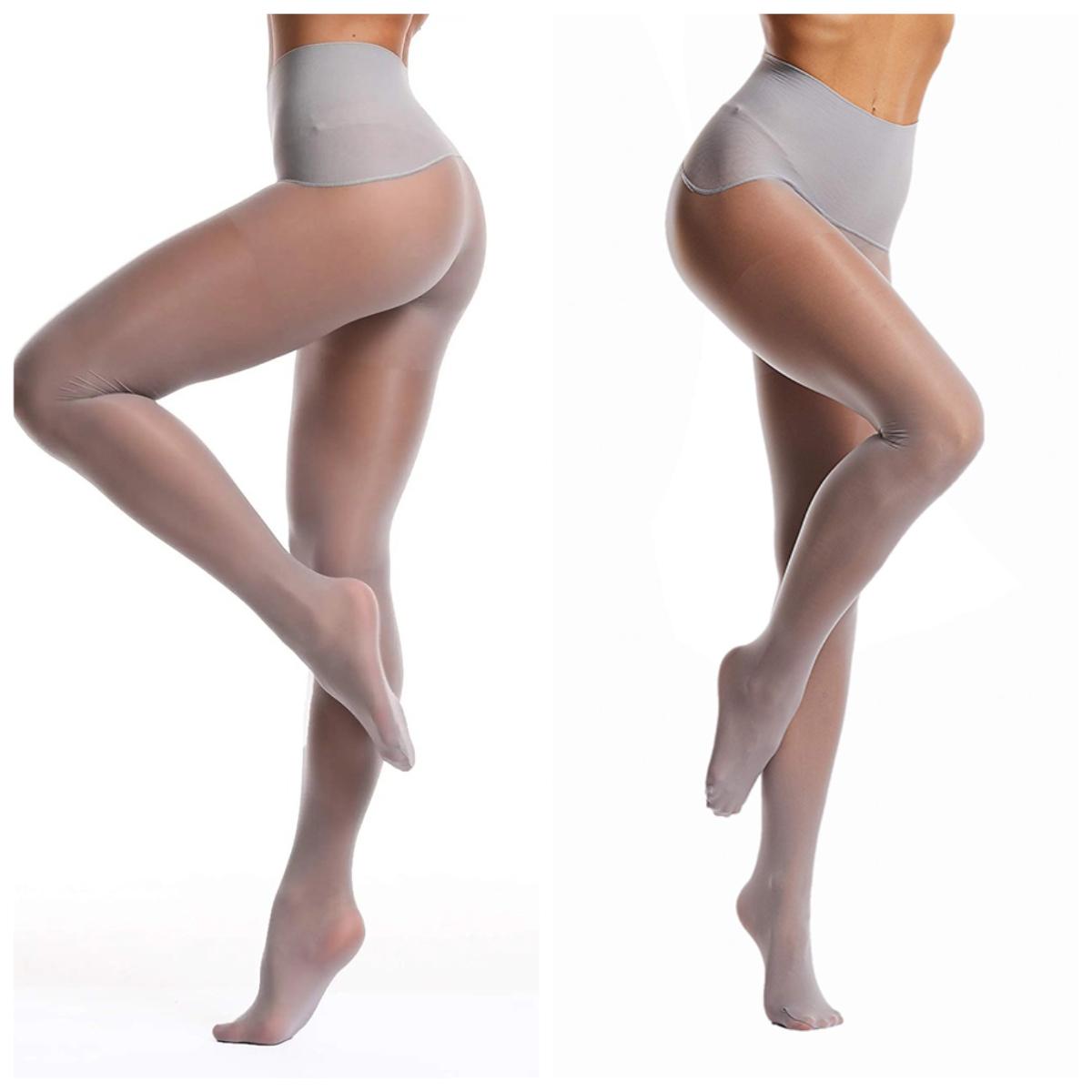 2 Paar Damen Feinstrumpfhosen Weiche Öl Glänzende Strümpfe Kontrollbund Strumpfhose Nahtloser Zwickel Strumpfhose Hohe Taille Glatte Strumpfhose 40-70kg gray