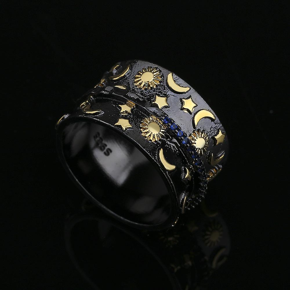 Kreativer Stern Mond Mädchen Ring Schwarzgold Bicolor Schmuckring Stern Mond Sonne Schmuck Mädchen Party Schmuck No. 10 gray