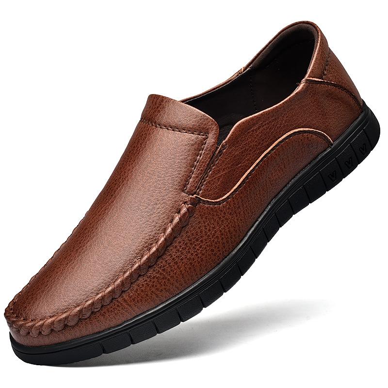 Frühlings- und Herbst-Freizeit-Lederschuhe Herrenleder Atmungsaktiv Slipper Herrenschuhe Rutschfest Herrenschuhe mit weicher Sohle 44 braun