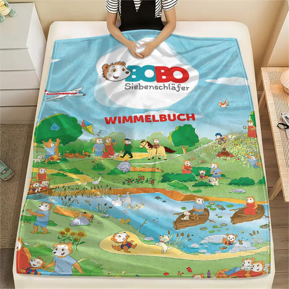 1 Stück Bobo Siebenschläfer Druck Flanelldecke, Hohe Qualität, Bequem für alle Jahreszeiten, Heimdekoration, Wärme und Komfort, Perfekt für Weihnachtsgeschenke 80cmx120cm blue