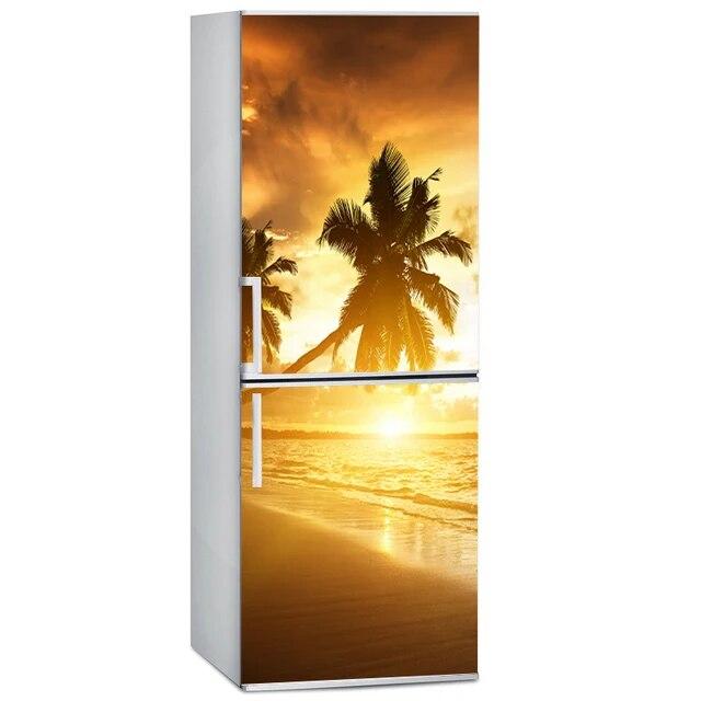 Seaside Sunset Kühlschrank Tapete 3D stereoskopische Kühlschrank Tür Dekoration Poster Vinyl wasserdichte Wandmalerei 60x180cm