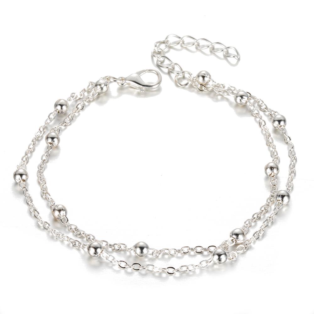 Bohemian Multilayer Legierung Perlen Fußkettchen Damen Mode Strand Schmuck Party Geschenke silber