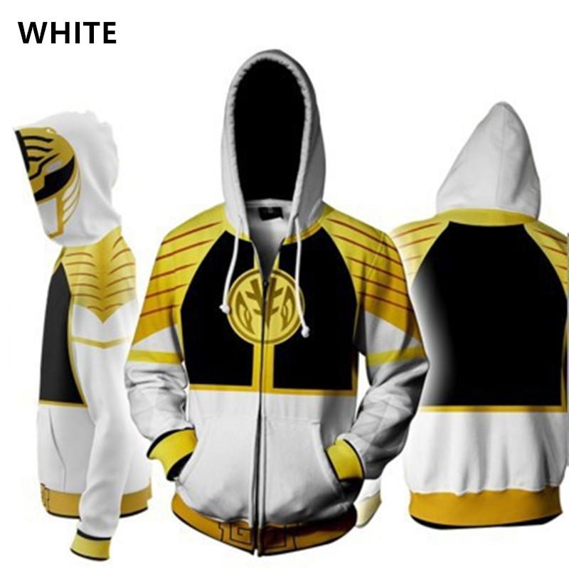 Herren Damen Sweatshirt Power Rangers Cosplay Hoodie Kostüm Superheld Cosplay Halloween Party Streetwear Oberteile 4XL weiß