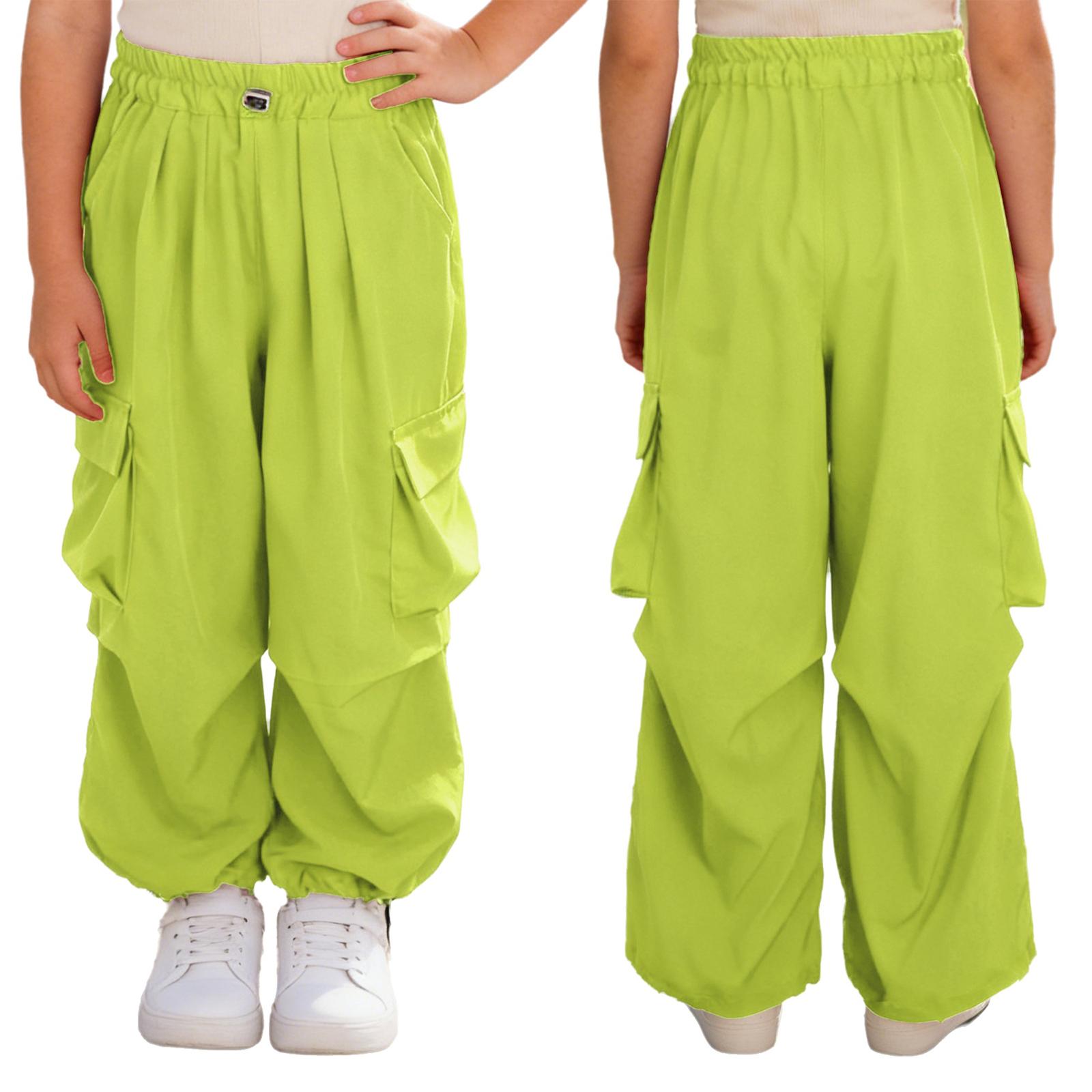 Kinder Mädchen Kordelzug Cargohosen Elastischer Bund Mehrere Taschen für Hip Hop Jazz Dance Skateboarding 15-16 Years grün