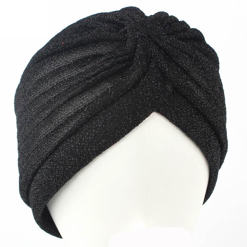 Damen Mode Kleidung Accessoires glänzende Mützen Geschenk Mädchen Turban elastische lässige Hüte schwarz