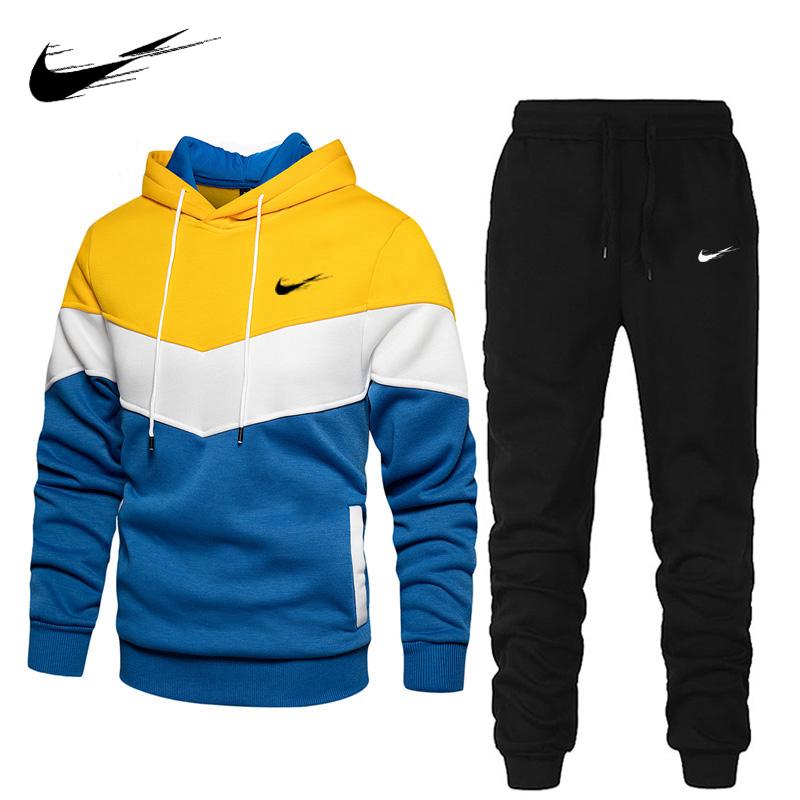 Weiß Herbst Winter Neue Stil Zwei Stück Set Hoodie + Hosen Männer Trainingsanzug Trainingsanzüge Casual Streetwear Herren Outfits Sport Anzüge Trainingsanzug Set M gelb