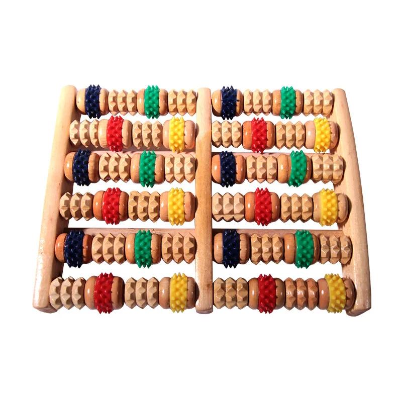 6 Reihen Holz Fußmassagegerät Roller Heath Therapie Akupressur Entspannungsmassage Schmerzlinderung Stressabbau Shiatsu Roller Fußpflege Massagegerät