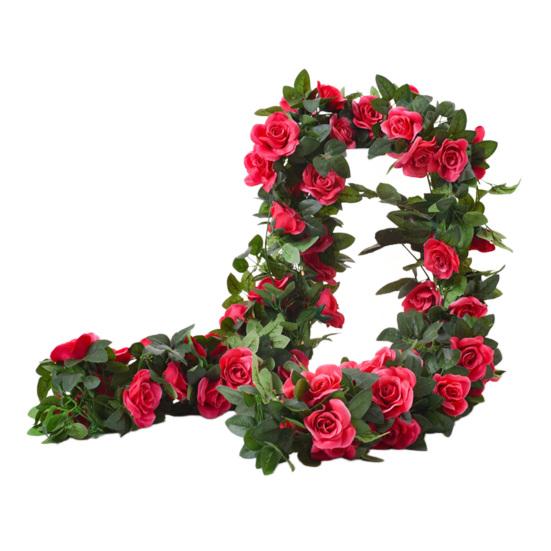 220CM Künstlicher Rosenblütenkopf UV Beständige Kunstblumen Rattan Realistischer Girlande 16 Ranken Hochzeitsfeier Hängende Simulation rose rot