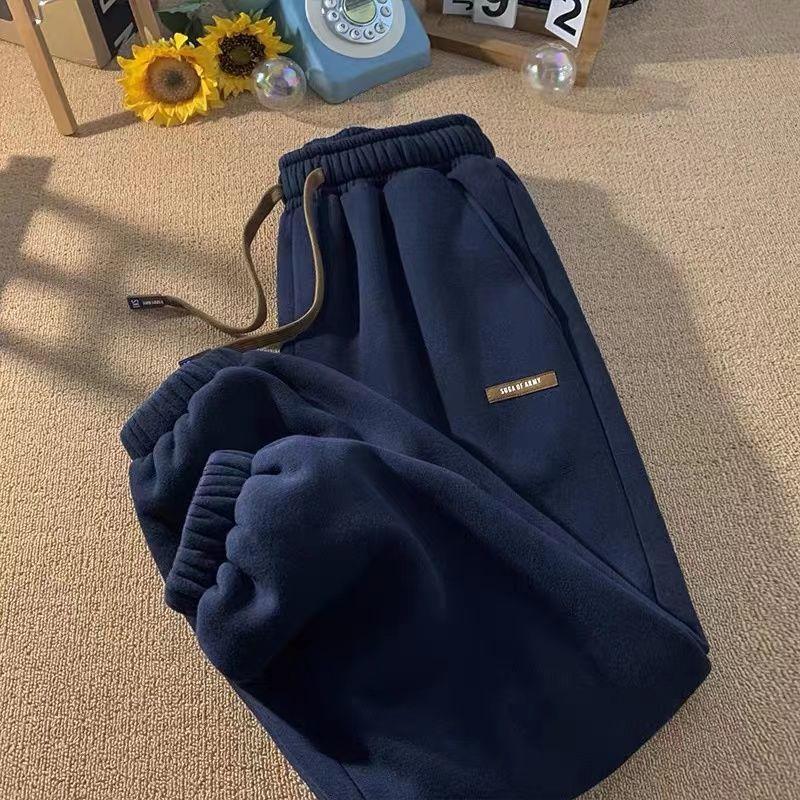 Herbst Winter Jogginghose Frauen Warme Hosen Casual Hosen Lose Lamm Länge Hosen Warme Sport Hosen XXL navy blau