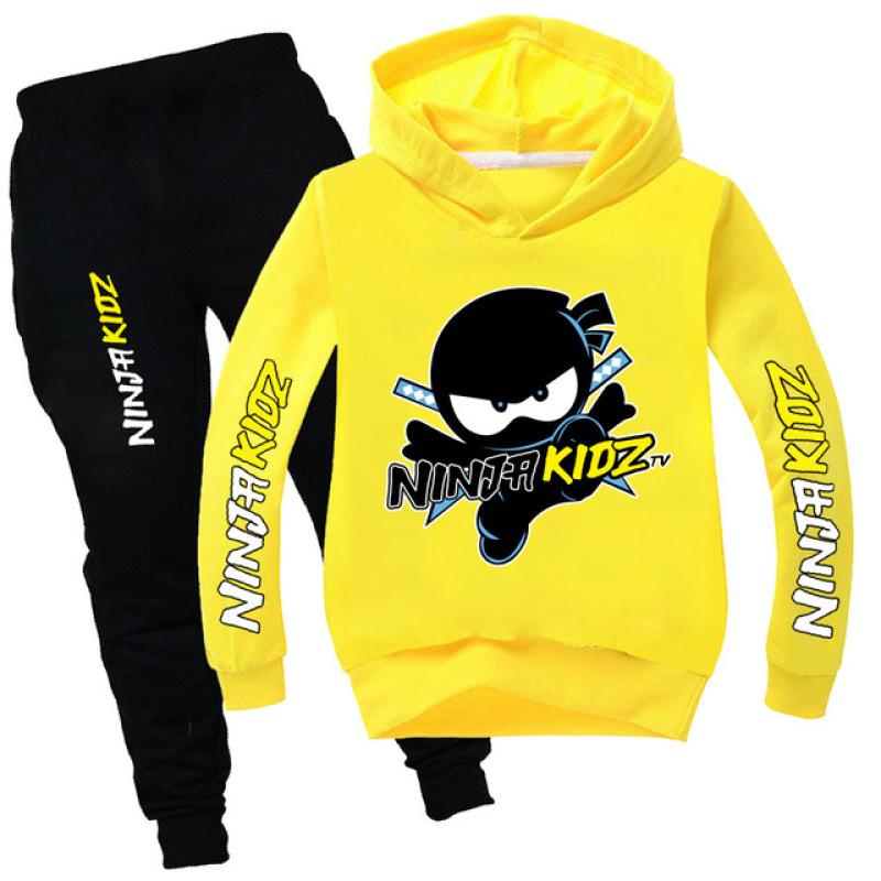 NINJA KIDZ Kinder Kleidung Hoodies Pullover Baumwolle Sweatshirt Anzug Cartoon Set Teenager Jungen Mädchen Kleidung Pullover Straße Hip Hop 140 yellow